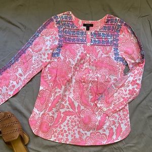 Pink Floral Long-Sleeve Blouse
